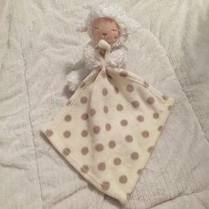 Lamb Holding White Brown Polka Dot Blanket Baby Plush Security Blanket Lovey